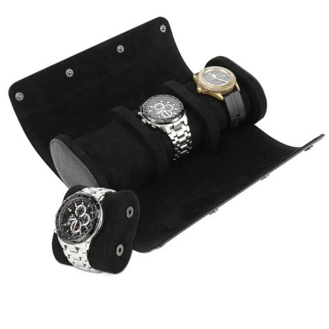 Coffret de montre masculin et féminin pour voyager et ranger, avec 3 compartiments pour bijoux (Noir).