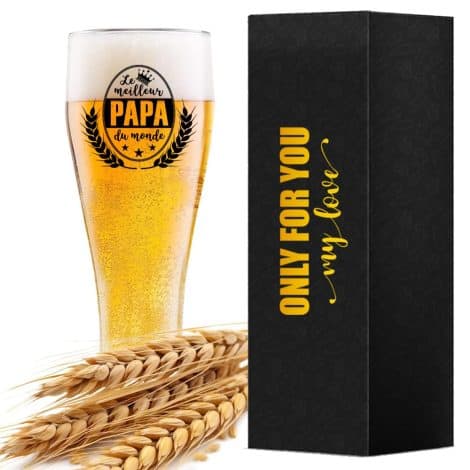 Verre à bière “Papa d’exception” avec Slogan : “Meilleur papa du monde”. Idéal pour fête des pères, anniversaire, Noël.