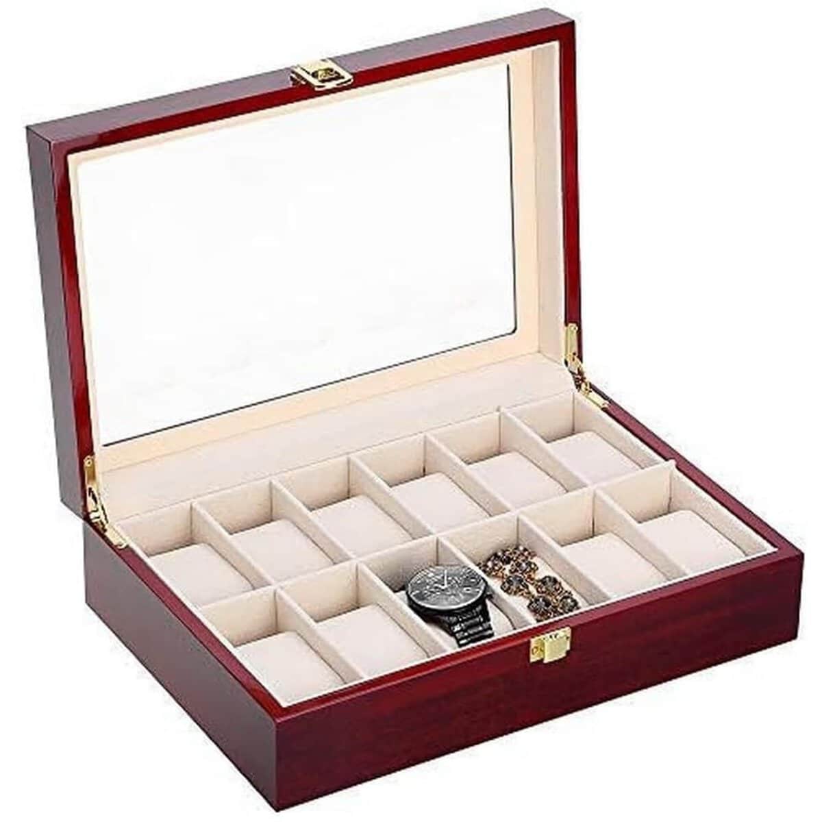 Uten Présentoir Boîte, 12 Compartiments Coffret à Montre, Bois Bijoux Coffret de Rangement avec Serrure pour Homme Femme