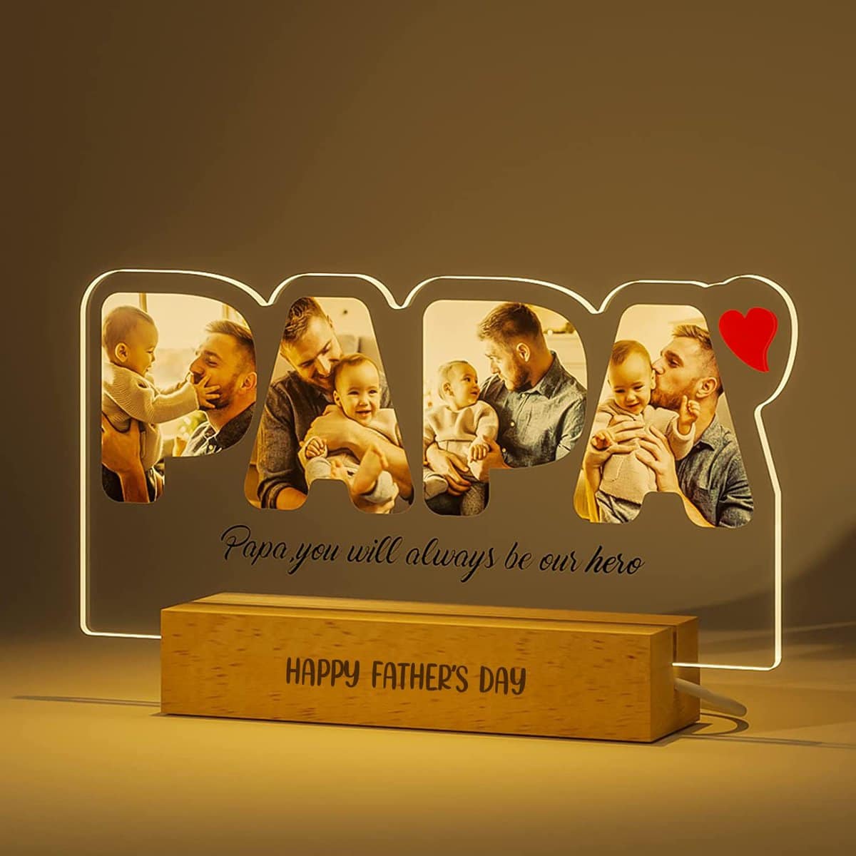 GOMOVING Cadeaux personnalisés pour papa - Lampe cadre photo acrylique personnalisée - Cadeaux d'anniversaire pour papa, idées de cadeaux pour la fête des pères, cadeaux de Noël 2023 Original