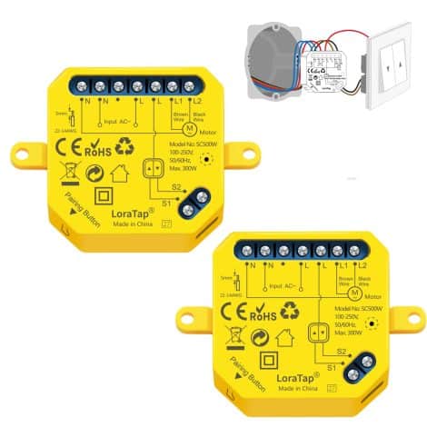 Pack de 2 interrupteurs pour volets roulants connectés en WiFi, compatible avec Alexa et Google Home.