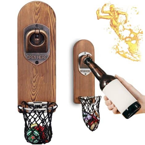 Décapsuleur mural magnétique en bois, bière rétro, vous permet de déboucher les bouteilles facilement. Accessoire idéal pour un bar extérieur. Parfait pour offrir à papa, ami ou collègue.