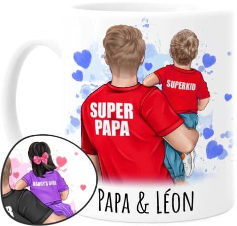 Tasse personnalisable “Tassenliebling” pour papa avec 1 enfant – cadeau original pour anniversaire et fête des pères.