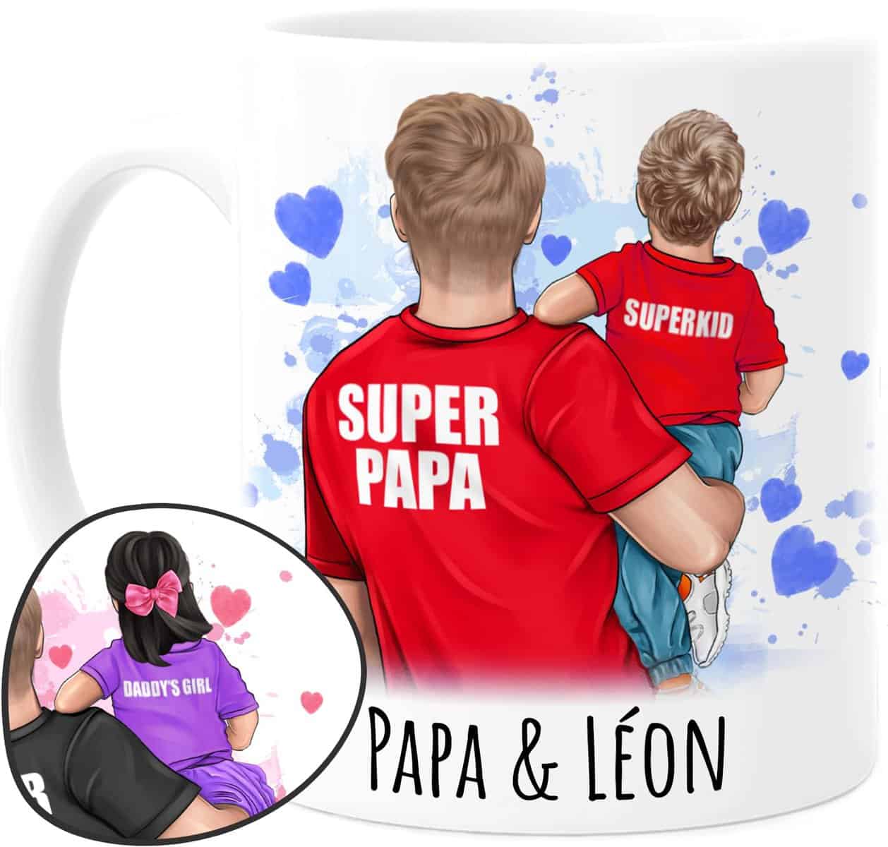 Tassenliebling® Tasse Personnalisable Cadeau Papa Avec 1 Enfant - Cadeau Anniversaire Papa - Cadeau Fete Des Peres Tasse- Mug Original Pour Papa - Idee Cadeau Homme - 330 mL Céramique