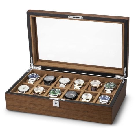 QIWODE 12 boîtier de montres en bois, organiseur de montres, idéal pour les cadeaux de Saint-Valentin et d’anniversaire pour hommes (12 fentes).