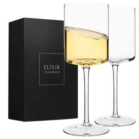 Ensemble de 2 verres à vin carrés élégants Edge – Idéal pour offrir en cadeau. Capacité de 414 ml.