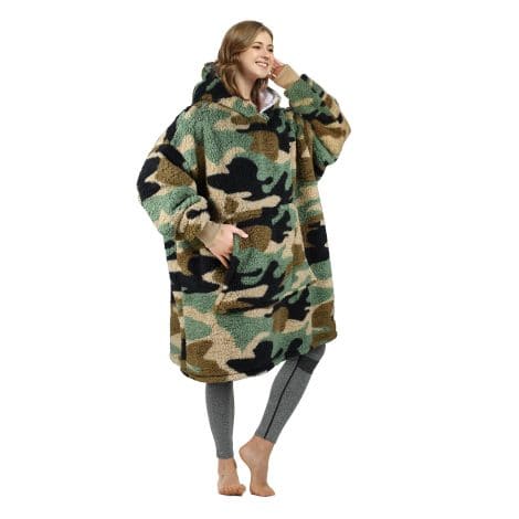 Catalonia Couverture Chaude avec Capuche, Couverture Douillette, Cadeau Confortable pour Adultes, Camouflage Vert