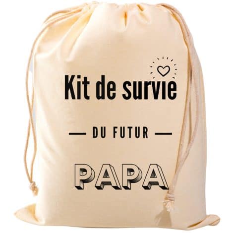 Ensemble essentiel du futur papa pour une grossesse sereine avec coton bio et pochon à remplir.