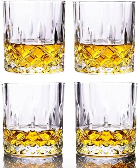 Ensemble de 4 verres à whisky GLASKEY en cristal sans plomb de 315ml, idéal pour déguster rhum, vodka, scotch, gin, cognac. Parfaits cadeaux pour hommes et femmes.