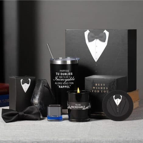 Coffret Luxe pour Homme : Bougie, Tasse & Cadeaux Personnalisés pour Noël, Anniversaire, Retraite.