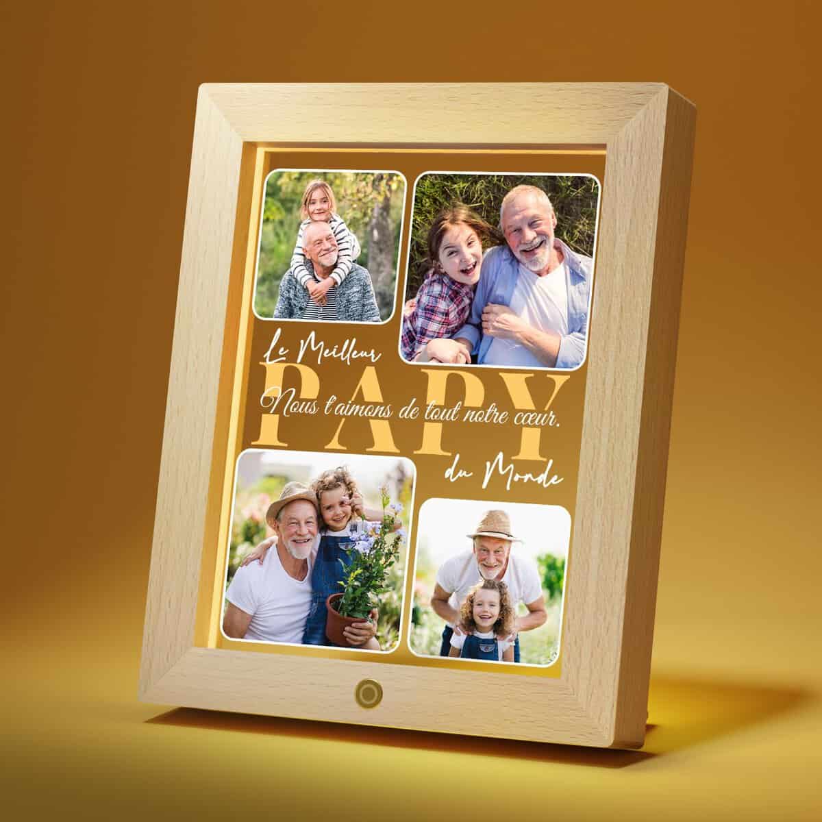 Giftove Cadeau Papy - Cadre Photo Personnalisé en Led avec Photo et Texte - Idee Cadeau Papy Noel - Cadeau Parent Original - Cadeau fete des Grand Pere - Cadeau Papi