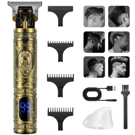 Tondeuse à cheveux professionnelle sans fil pour hommes avec coupe 0 mm et écran LCD.