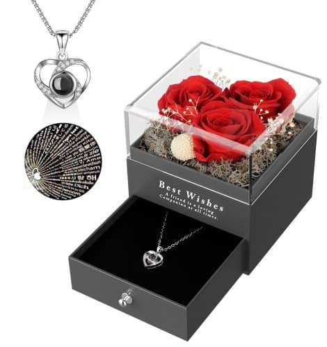 Cadeau romantique pour elle, une idée de cadeau pour femme avec une rose éternelle rouge.