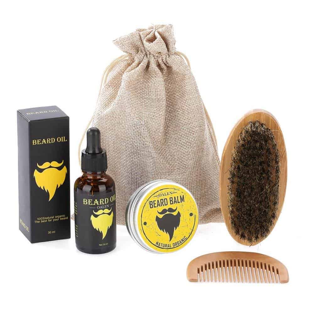 Soins de Barbe Kit de Brosse à Barbe Outil de Soin Hydratant pour Barbe à Barbe Professionnelle Comprenant, Peigne à Barbe, Brosse à Barbe, Huile à Barbe, Crème à Barbe, Sac