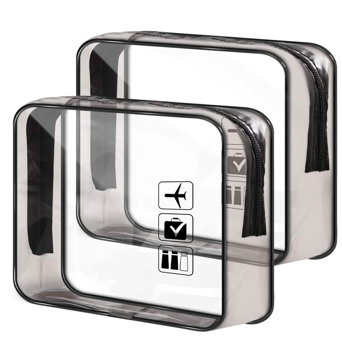 Trousse De Toilette Transparente, FOKUNCY Kit de Voyage pour l’Avion, PVC Étanche Trousse de Maquillage Voyage, Sac de Rangment pour Voyage Avion Sac Cosmétiques pour Homme et Femme,Noir
