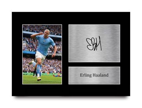 Impression photo et autographe signé de Erling Haaland Manchester City pour les fans de football – A4.