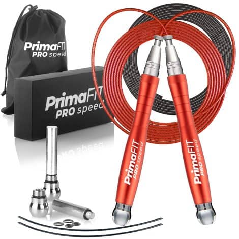 Corde à sauter PrimaFit Pro Speed pour crossfit, réglable et lestée, idéale pour hommes et femmes.