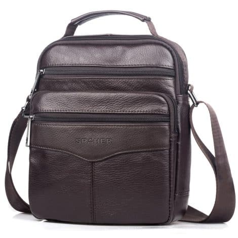 Sac en cuir pour homme avec bandoulière, parfait pour transporter votre iPad et documents.