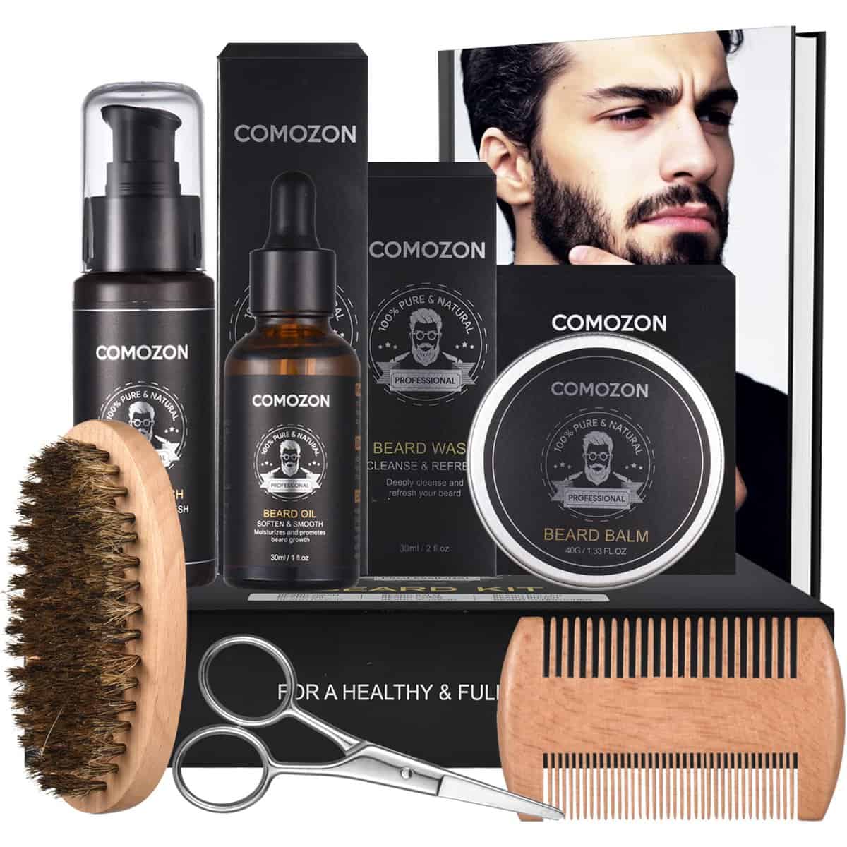 Kit de Soin Barbe Homme Kit Barbe Homme Complet de Soin Barbe Homme Barbe Contenir Shampoing Barbe, Huile Barbe,Crèmes de Barbe, Peigne Barbe,Brosse à Barbe,Ciseaux Barbe Cadeaux pour Homme