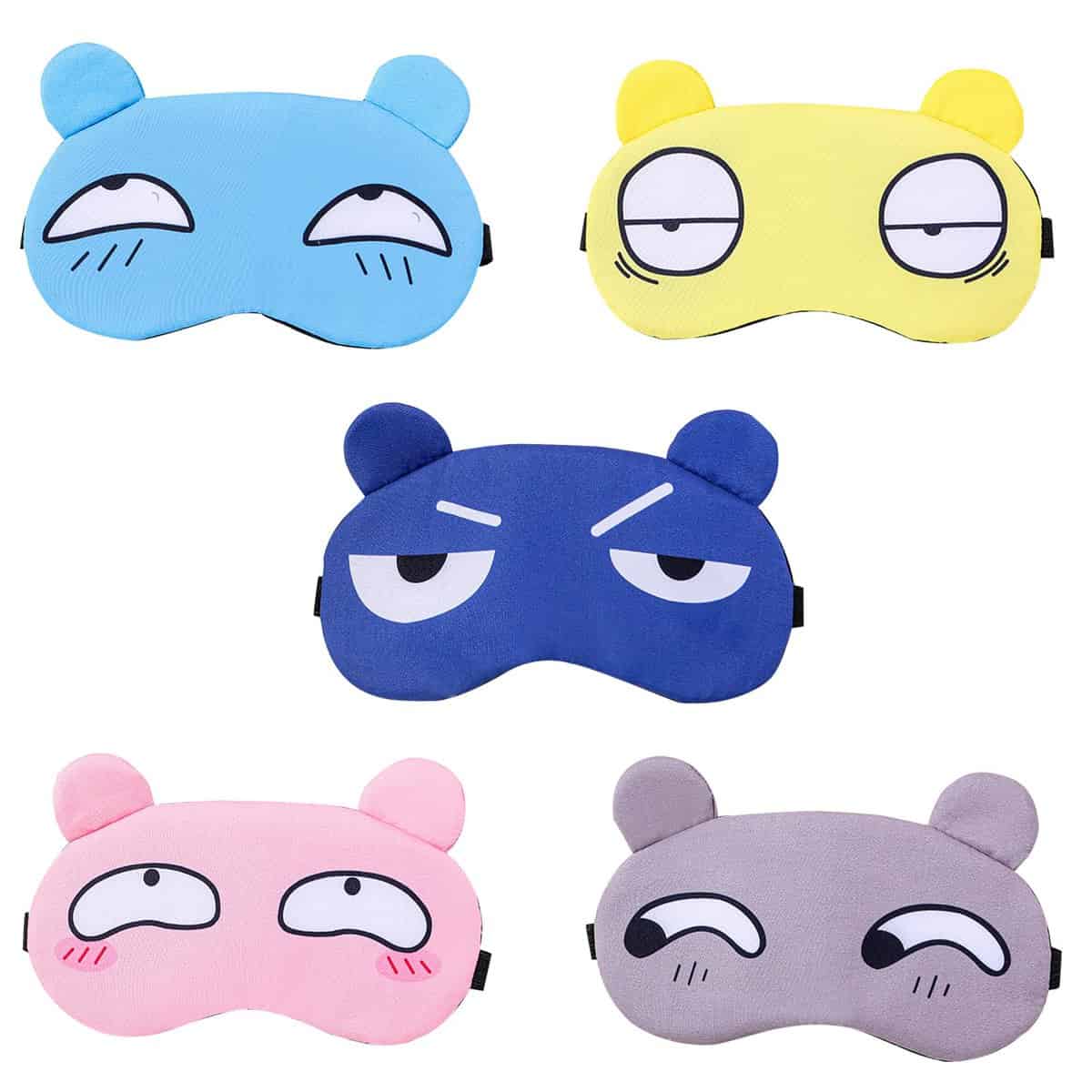 TSHAOUN 5 Pièces Mignon Masque de Nuit, Blackout Masque de Sommeil pour Hommes Femmes, Ultra-Douce Cache Yeux pour Dormir Voyage Sieste Masque Yeux avec Sangle Élastique Réglable