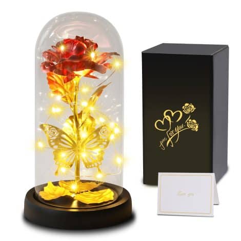 Rose éternelle en cloche, fleur artificielle Galaxy Rose avec LED, cadeau pour femme, idée pour anniversaire, mariage, Noël.