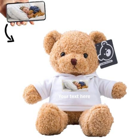 Nounours personnalisable “ADORSUN” avec texte+photo, idéal comme cadeau de Saint Valentin ou de Noël (30cm-Texte+Photo).