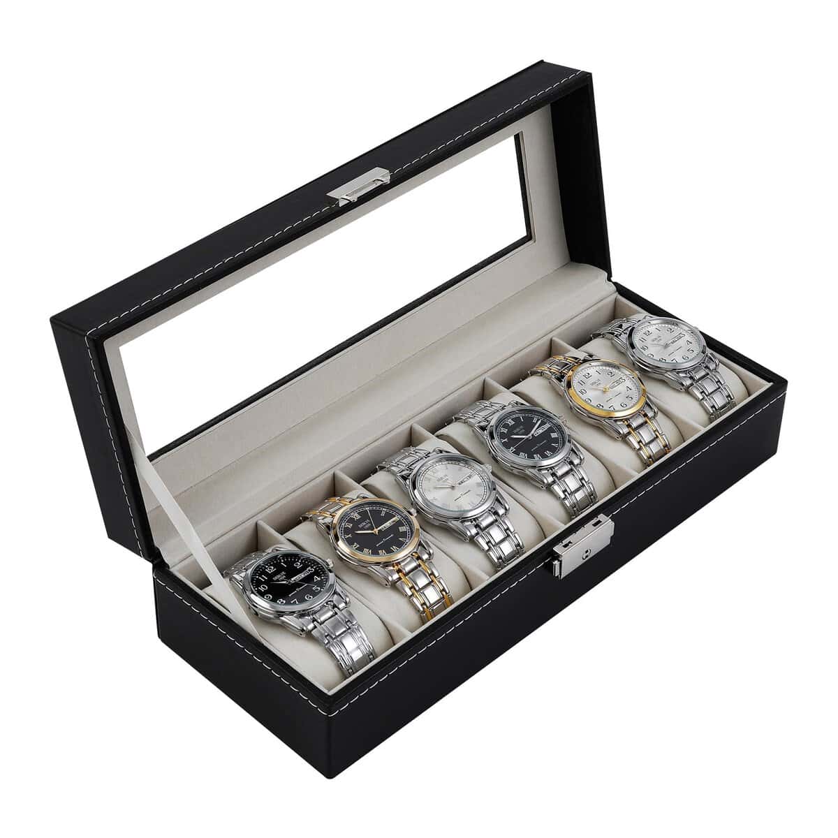 Nuangoo Boîte à Montres,Boîte/Présentoir,Rangement pour Montres en Cuir PU, avec 6 emplacements avec Coussins pour Montres,Cadeau pour Homme