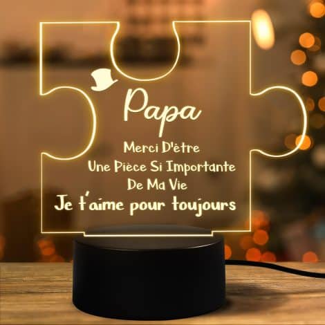 Cadeau froid étincelant pour l’anniversaire de papa : veilleuse en acrylique originale et personnalisée, idéale pour Noël et la fête des pères.