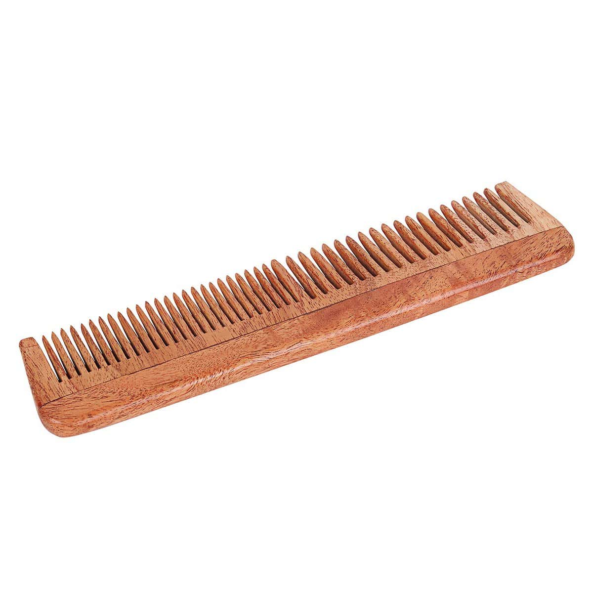SVATV Peigne en bois de neemwood fabriqué à la main pour démêler les cheveux épais, bouclés et ondulés, non statique et respectueux de l'environnement avec des dents larges pour le toilettage - (N-79)