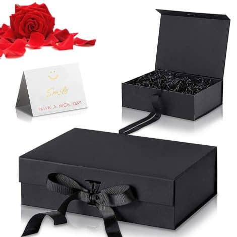 Boîte cadeau élégante avec ruban, idéale pour anniversaire, mariage et Saint-Valentin. Disponible en noir.