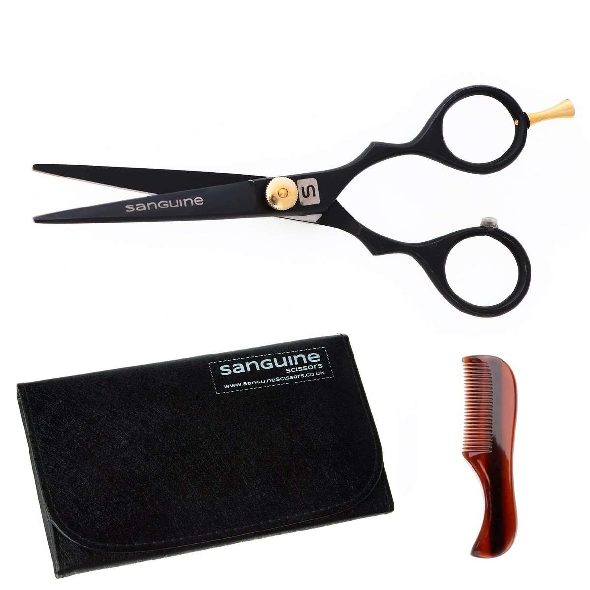 Ciseaux de Barbe et Moustache Ultra Tranchants, Lames Convexes Japonaises pour une Coupe Précise, Adaptés à la Barbe, la Moustache, et les Sourcils, 11,5cm, Noir - Étui Inclus