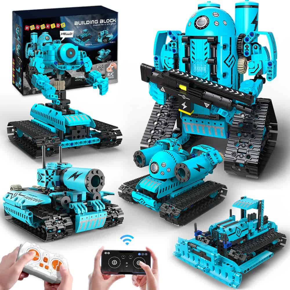 HOGOKIDS Robot technique pour enfants - Jouet de construction télécommandé - Application et télécommande 5 en 1 - Rechargeable - Jouet de construction robot/char/bulldozer - Jouet pour garçons et