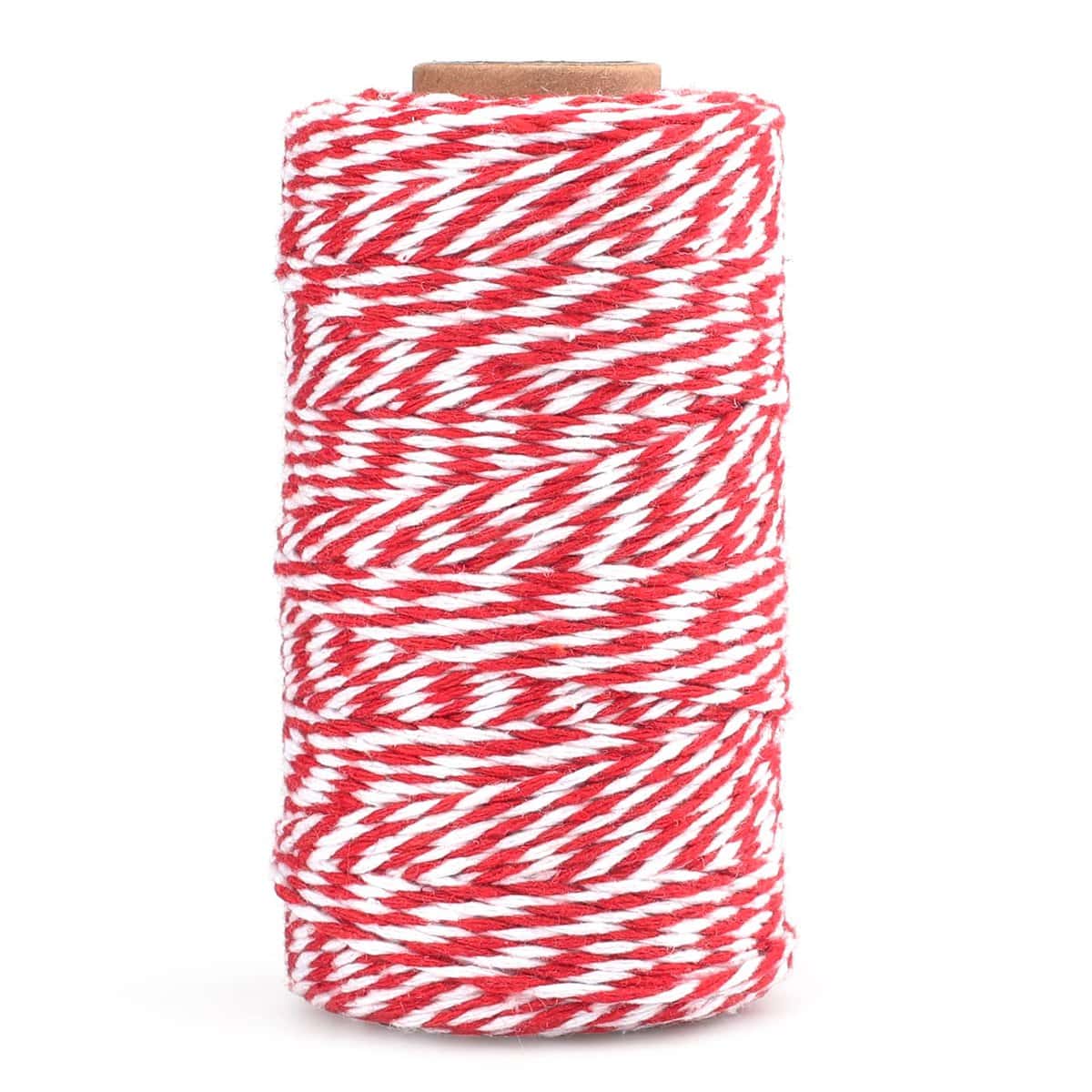 KINGLAKE 2mm 100M Corde Macramé Rouge et Blanc,Corde en Coton,Ficelle de Coton Fil Macramé,Macrame Corde Naturel pour Pâtisserie,Cuisine,Bricolage,Emballage Cadeau de Noël et Décoration