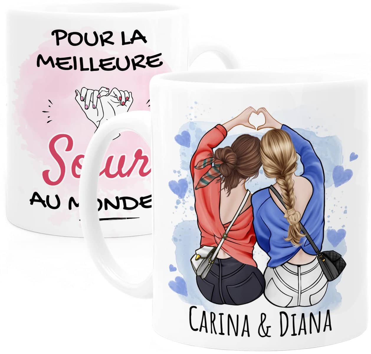 Tassenliebling® Tasse Personnalisable Cadeau Soeur - 2 Soeurs - Idée Cadeau Pour Soeur - Mug Personnalisé Soeur - Idee Cadeau Femme Anniversaire - 330 mL Céramique