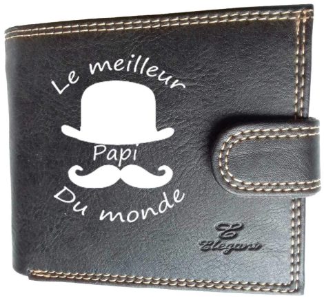 Portefeuille à rabat noir Syl’la Design pour homme, parfait pour la fête des grands-pères ! (Meilleur Papi)