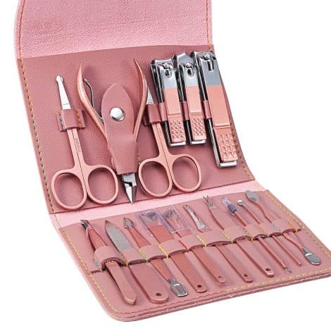 Ensemble de soins pour les ongles – Outils de coupe professionnels et boîte élégante incluse. (Rose)