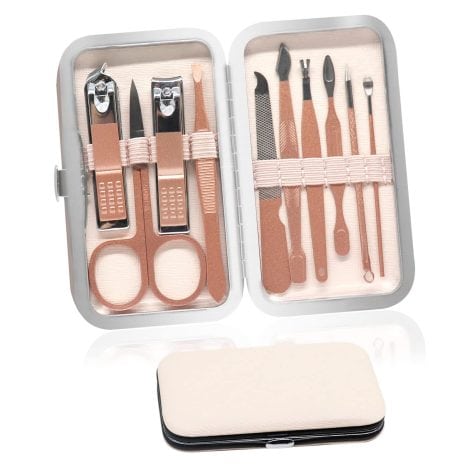 Ensemble de soins des ongles pour homme et femme, 10 pièces, Coupe-ongles en acier inoxydable, Kit de pédicure pratique avec étui en cuir, Idéal en voyage ou à la maison.