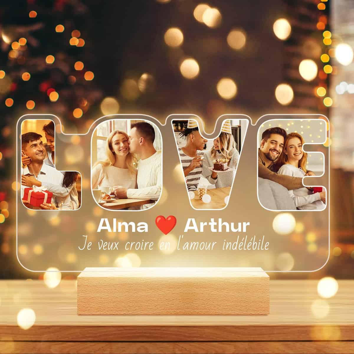 Bulaient Idee Cadeau Femme & Homme, Cadre Photo Personnalisé en Verre Acrylique, Cadeau Anniversaire Femme & Homme, Cadeau Noel pour Couples, Cadeau Personnalisé pour Anniversaire Noël Saint-Valentin