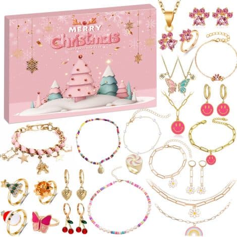 Calendrier de l’Avent Bijoux pour Filles 2023 : Bracelets, Bagues, Boucles d’Oreilles et Collier. Parfait pour Fille, Nièces, Petite Amie, et Sœurs.