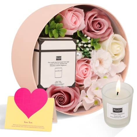 Coffret cadeau personnalisé avec savon, bougies parfumées, rose artificielle pour Maman, anniversaire, Fête des Mères, Saint Valentin, Noël.