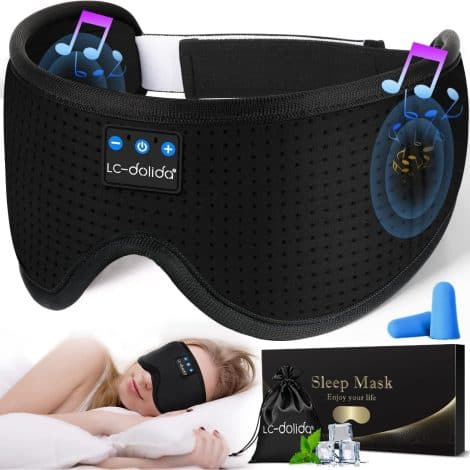 Masque de Nuit LC-dolida, Masque de Sommeil Innovant avec Bouchons d’Oreille et Écouteurs Bluetooth Doux et Confortables pour Dormir, Méditer, Voyager. Idéal pour Hommes et Femmes, Parfait en cadeau.