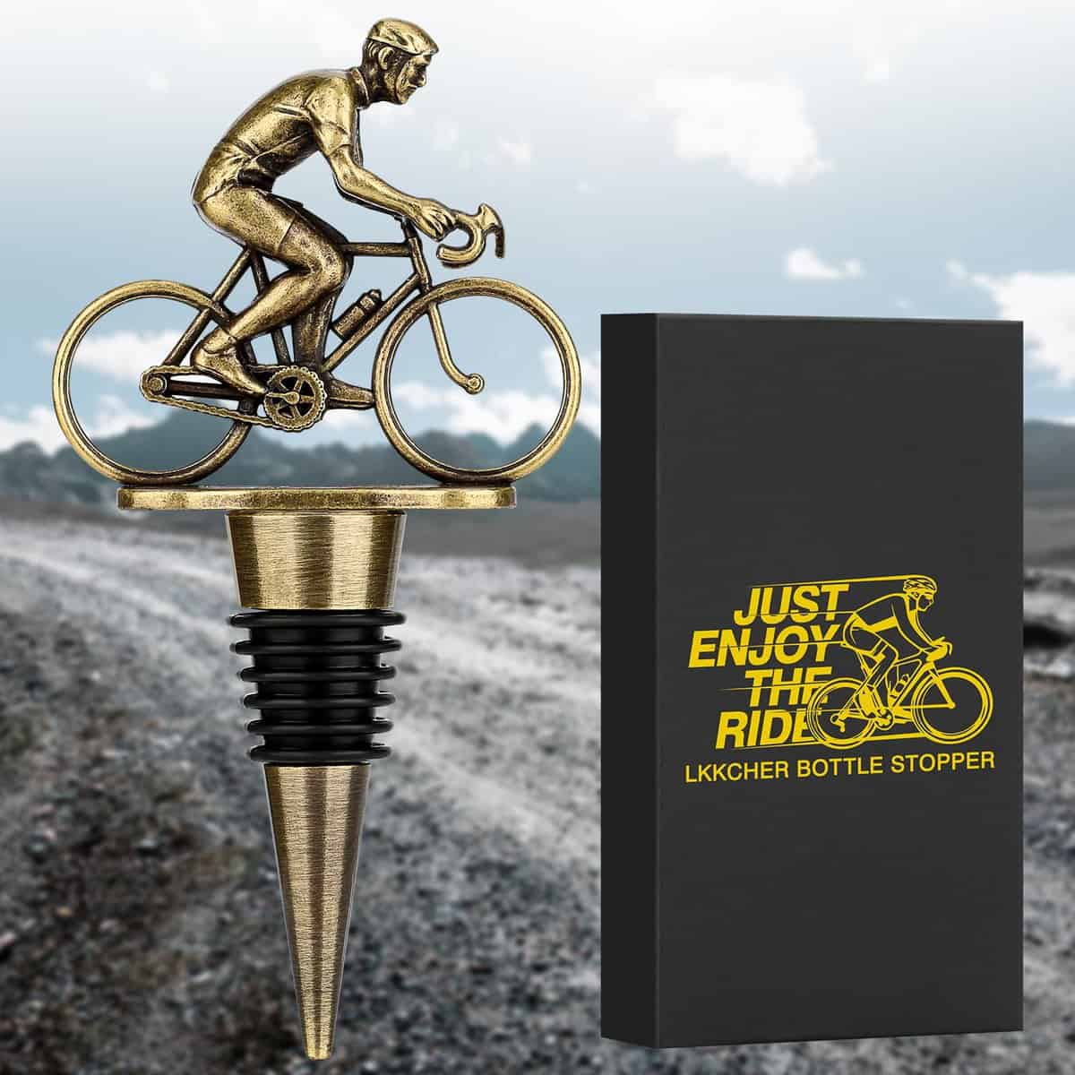 LKKCHER Bouchon Bouteille Vin de Vélo Vintage, économiseur Vin, Idée Cadeau Homme, Cadeau de Fête des Pères, Cadeau de Noël Cadeau Anniversaire Homme pour Lui Papa Petit Ami Mari Grand-Père Cycliste