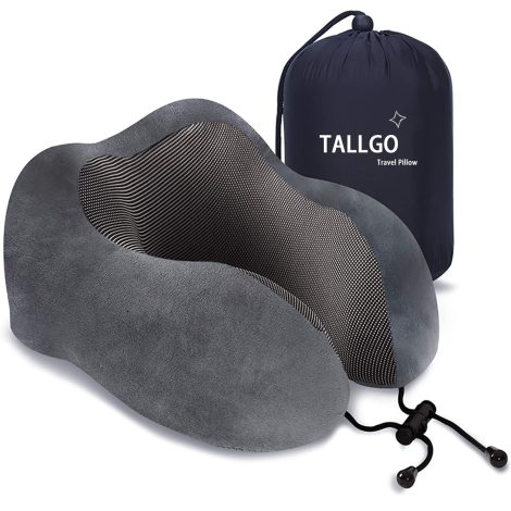 Oreiller de voyage en mousse à mémoire de forme TALLGO pour un soutien confortable de la tête et du cou durant le sommeil, en voyageant ou à la maison (gris).