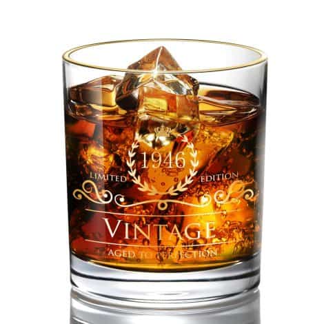 Coffret de cadeaux d’anniversaire pour homme DesBerry – Verres à whisky de 1946, 300 ml, pour papa, mari, petit ami.