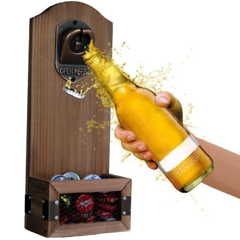 Ouvre-bouteille mural pour bières avec récupérateur de capsules, cadeau original pour hommes. Accessoire de décoration pour bar. Idéal pour anniversaires.