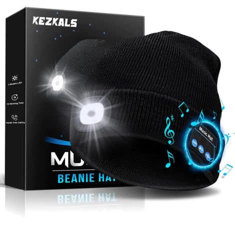 Cadeau homme tendance : bonnet LED Bluetooth avec lampe frontale, idéal pour Noël et anniversaire.