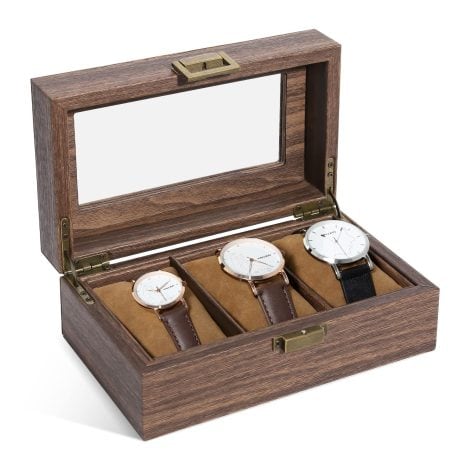 Boîte à Montres en Cuir avec 3 Compartiments : Élégant coffret pour montres avec coussin amovible.