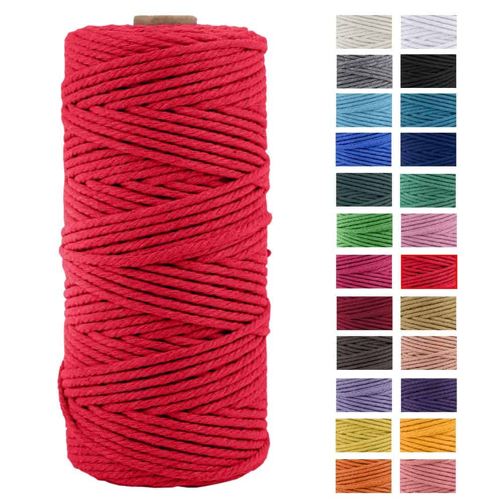 JeogYong Corde en Macramé, en Fil de Coton Naturel épais, Corde en Macramé à 4 Plis pour Tentures Murales, Cintres, Bricolage, Décorations pour La Maison, Emballage Cadeau 3mm x 109 Yards (Rouge)