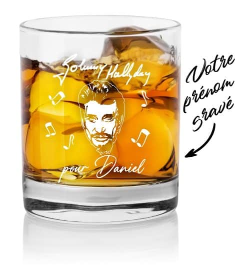 Verre à whisky Johnny Hallyday gravé avec prénom – Idéal pour offrir aux hommes lors de la fête des pères, Saint Valentin, Noël ou anniversaire.