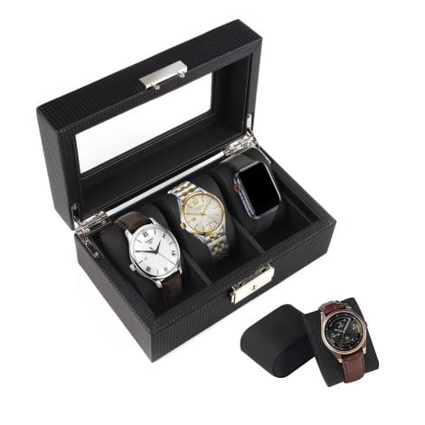 Boîte de rangement luxueuse pour montres avec 3 compartiments et serrure, cadeau idéal pour père et amis.